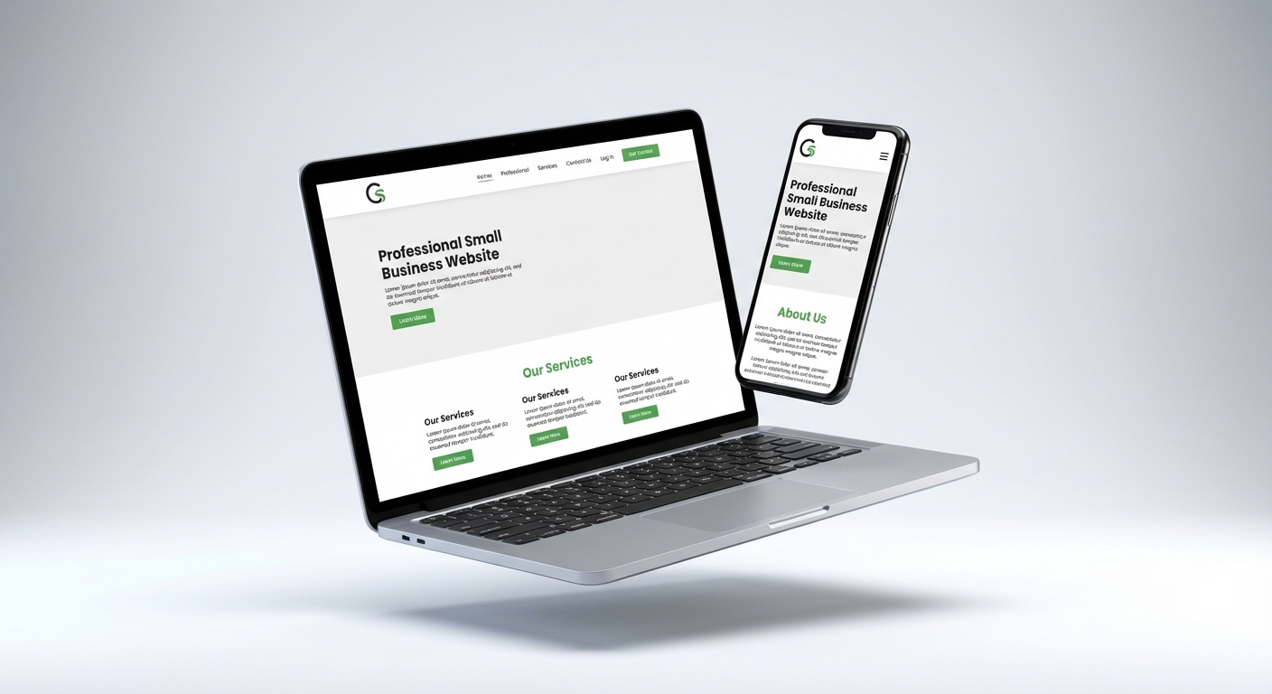 Custom web design services displayed on laptop and phone screens